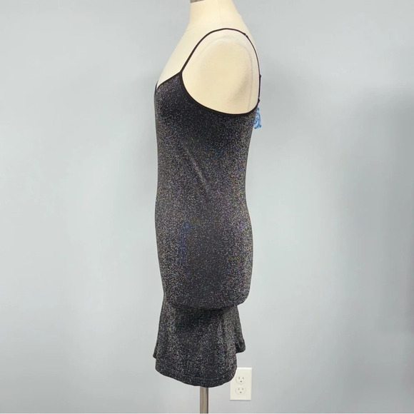 NWT Free People Intimately Mini Slip Dress Black Silver Sparkle Combo Size M/L - Picture 3 of 8